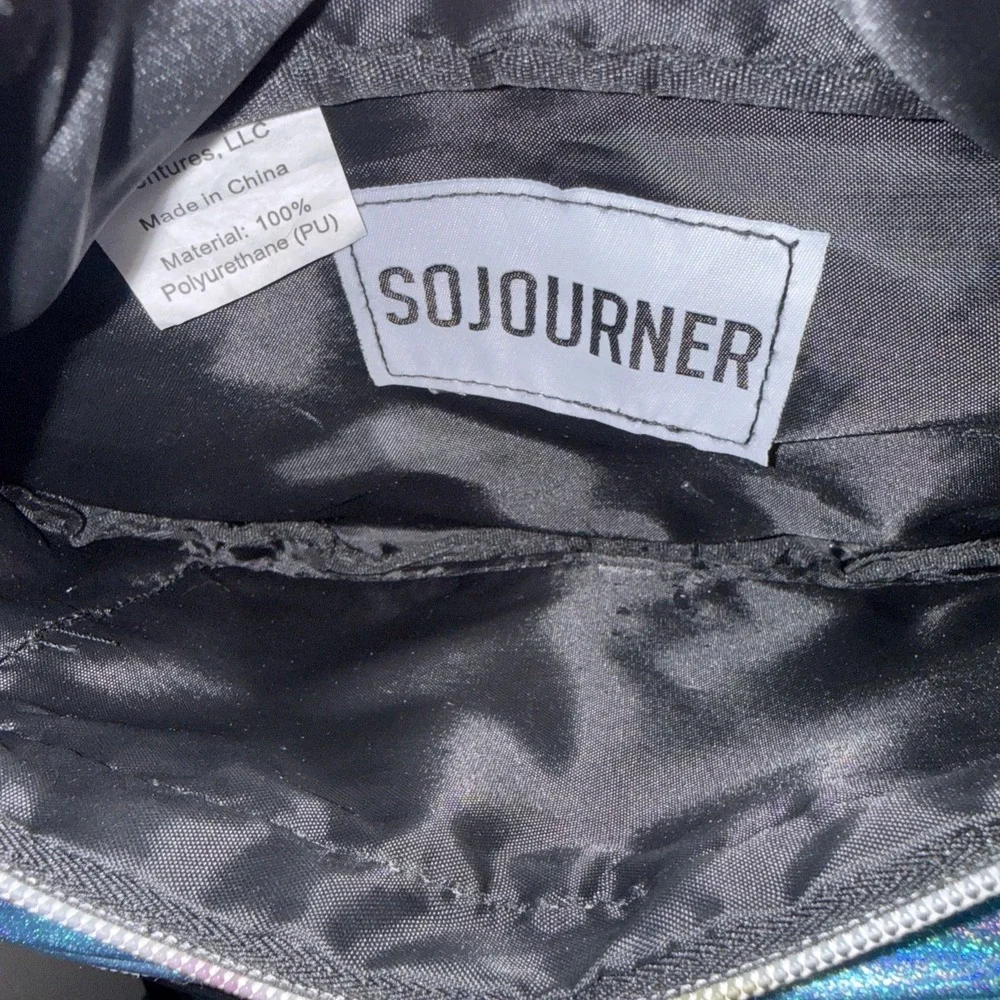SoJourner Holographic Fanny Pack Belt Bag Blue Purse 90's Metallic Zip Pockets